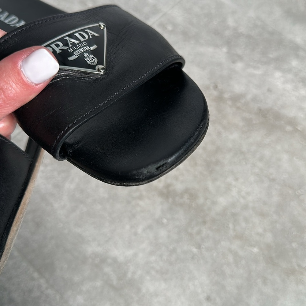Prada Black Logo Slides Size 39.5 - Picture 4 of 6